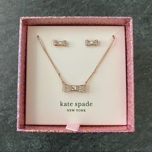 KATE SPADE NWT Rose Gold Bow Necklace & Studs Set